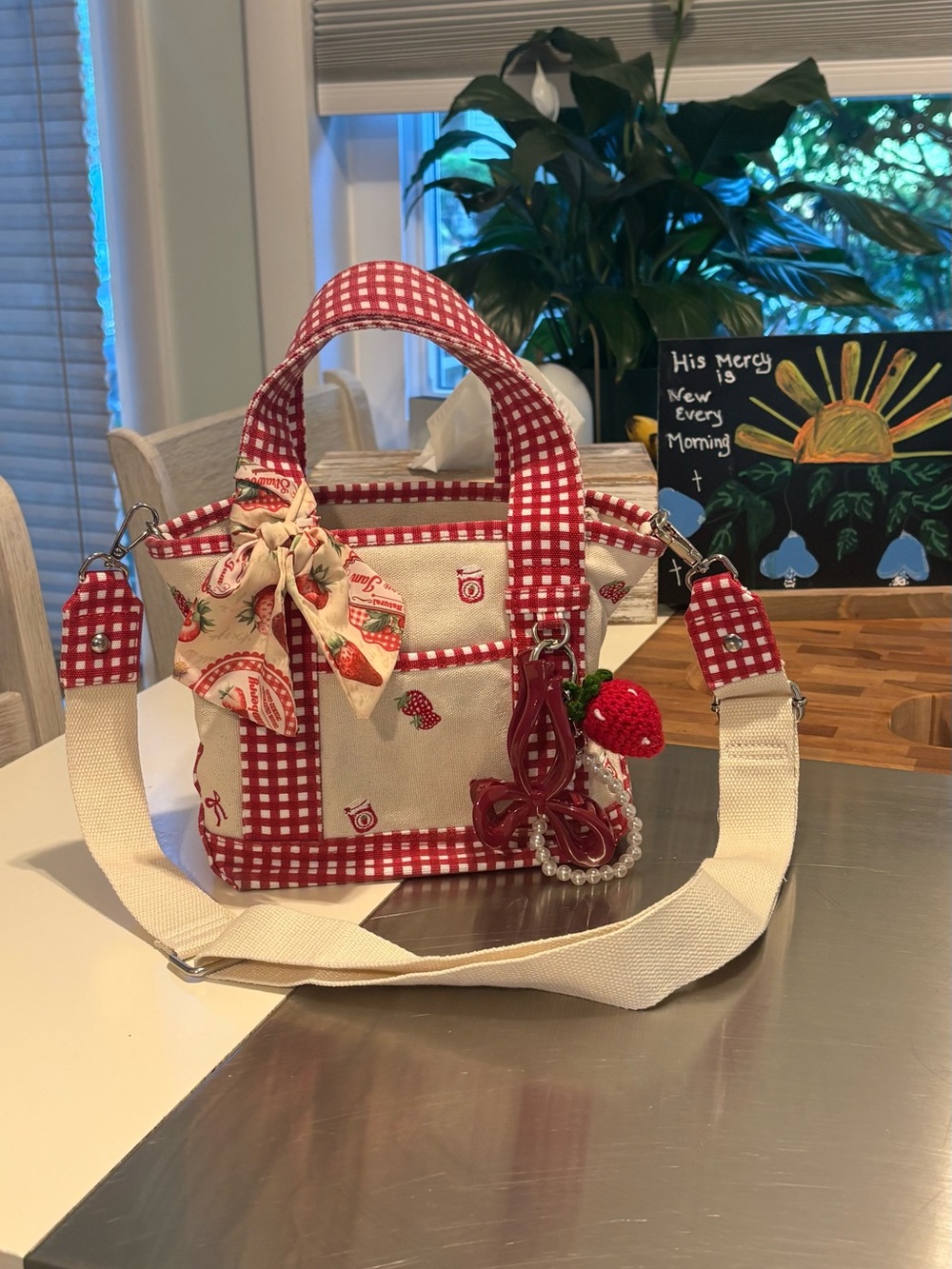 Madden girl  Red Gingham Strawberry Accent Mini Satchel